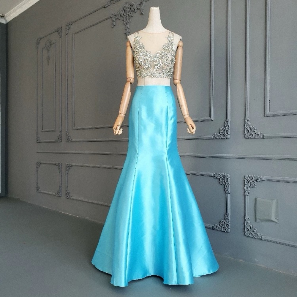 Designer Mermaid Long Satin Two Piece Blue dress